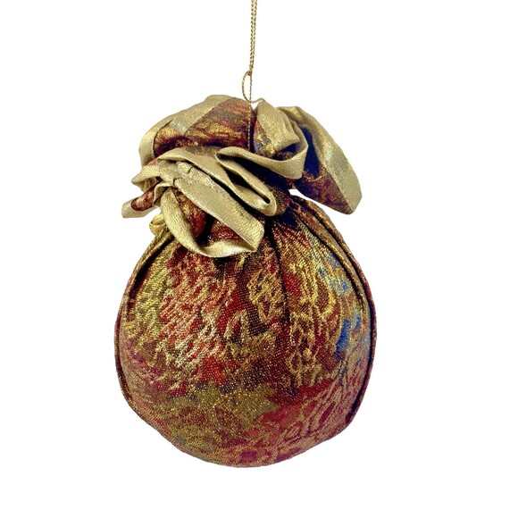 Vintage Christmas Ornament Potli Bag Pouch Gold Red Jewel Tassel Indian Style - Picture 3 of 7